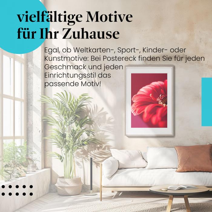 Stylisches Leinwandbild: Leuchtend rote Gerbera.